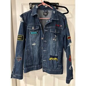 Rebel Star‎ Distressed Denim Jacket Patches Gamer Nerd Style Sz Small